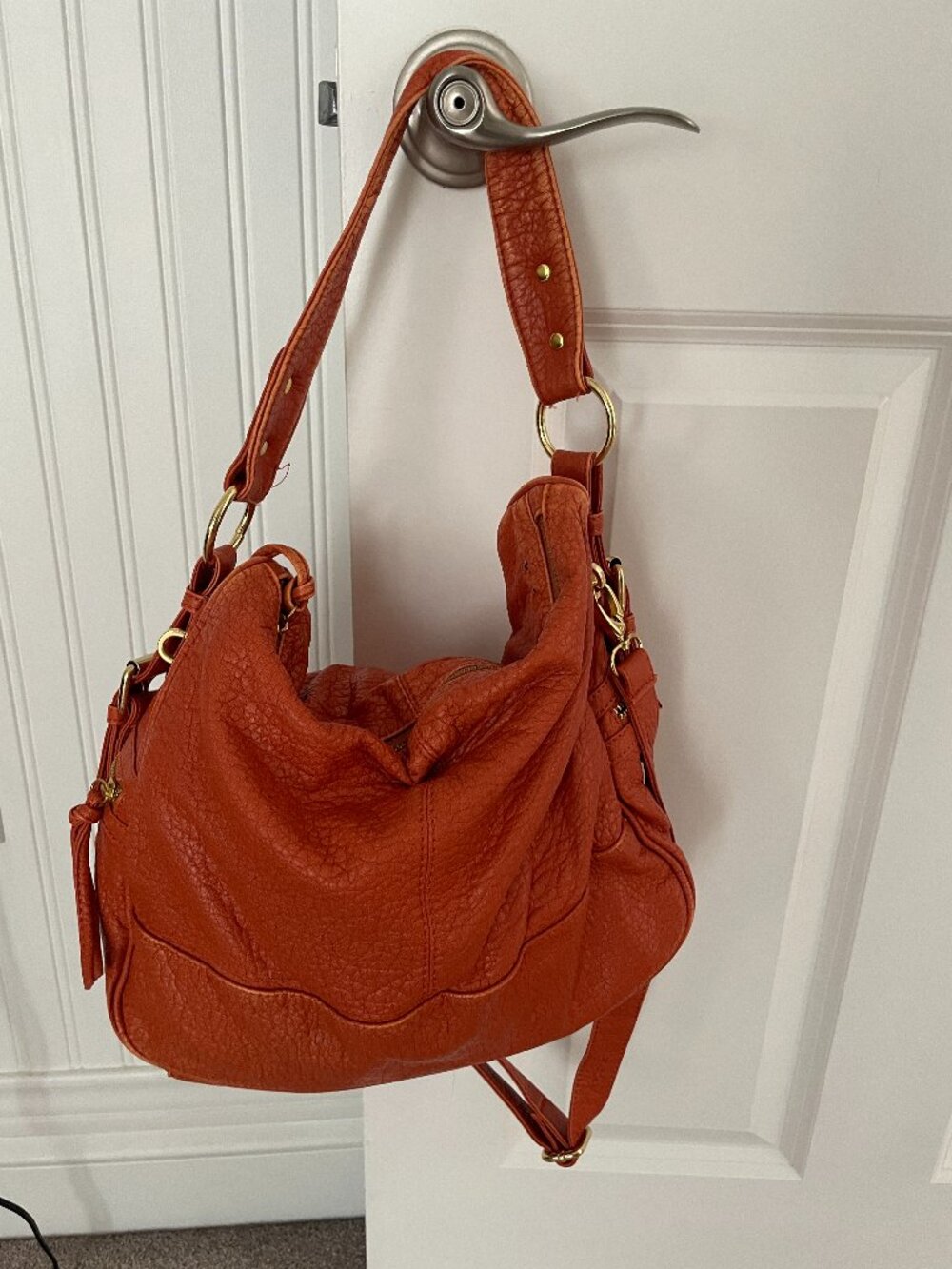 Amrita Singh Orange Faux Leather Convertible Hobo Crossbody Bag